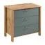 Kommode / Sideboard Braianik 19, Eiche Wotan / Grün, Wohnzimmer, Schlafzimmer, Büro, ABS, 3 Schubladen, 81 x 90 x 47 cm, Griffe aus Metall
