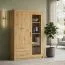 Vitrine Vanimo 16, Farbe: Eiche - Abmessungen: 160 x 115 x 42 cm (H x B x T)