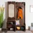 Schlichte Garderobe in Walnussfarben Kiefer massiv Vollholz 28B, mit Spiegel, 200 x 125 x 41 cm, mit zwei Schubladen, eine Hutablage und fünf Haken