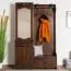 Schlichte Garderobe in Walnussfarben Kiefer massiv Vollholz 28B, mit Spiegel, 200 x 125 x 41 cm, mit zwei Schubladen, eine Hutablage und fünf Haken