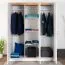 Drehtürenschrank / Kleiderschrank Badile 19, Farbe: Kiefer Weiß / Braun - 197 x 157 x 60 cm (H x B x T)
