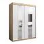 Schiebetürenschrank / Kleiderschrank Polos 03 mit Spiegel, Farbe: Eiche Sonoma / Weiß matt - Abmessungen: 200 x 150 x 62 cm (H x B x T)