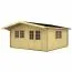 Holz-Gartenhaus 5,9 x 5,48 Meter (inkl. Dach) | 2 Fenster | 70 mm Blockbohlen |natur unbehandelt | Satteldach | inkl. Fußboden | aus nordischer Fichte Abbildung
