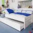 Bettrahmen für Kinder 90 x 200 cm mit Ausziehbett 90 x 190 cm als Gästebett-Funktion | Massivholz: Buche | Weiß Lackiert | inkl. 2. Liegeplatz 90 x 190 cm ausziehbar und 2 Rollrost Abbildung