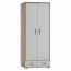 Schmaler Kleiderschrank | 2 Drehtüren | 2 Schubladen | mit Kleiderstange | 80 cm breit | Massivholz | Farbe: Eiche / Weiß Abbildung