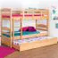 Etagenbett + Ausziehbett für Kinder 90 x 200 cm | Massivholz: Buche | Natur Lackiert | inkl. Stauraum/Ausziehbett | umbaubar in 2 Einzelbetten | inkl. Rollroste Abbildung