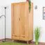 Kleiderschrank | 2 Drehtüren | 6 Fächer | 2 Schubladen | mit Kleiderstange | 90 cm breit | Massivholz | Farbe: Natur Abbildung
