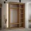 Schiebetürenschrank Mina in Weiß/Eiche, 235,2 x 150 x 60 cm, Metallgriffe in schwarz gehalten, Front aus laminierter Platte (16 mm), platzsparend