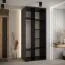 Kleiderschrank Mina in Schwarz mit Schiebetüren, 235,2 x 100 x 60 cm, Anti Staubbürsten, Eichen Lamellen Optik, viel Stauraum, Schwarze Metallgriffe