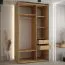 Weißer Schiebetürenschrank Mina, 235,2 x 140 x 60 cm, Lamellen in schwarzer Optik, Schwarzer Stahlgriff, viel Stauraum, platzsparend, robust, moderne Optik