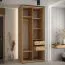 Schwarzer Kleiderschrank Mina mit Schiebetüren, Anti Staubbürsten enthalten, platzsparend, viel Stauraum, 235,2 x 110 x 60 cm, Lamellen in Eichen Optik
