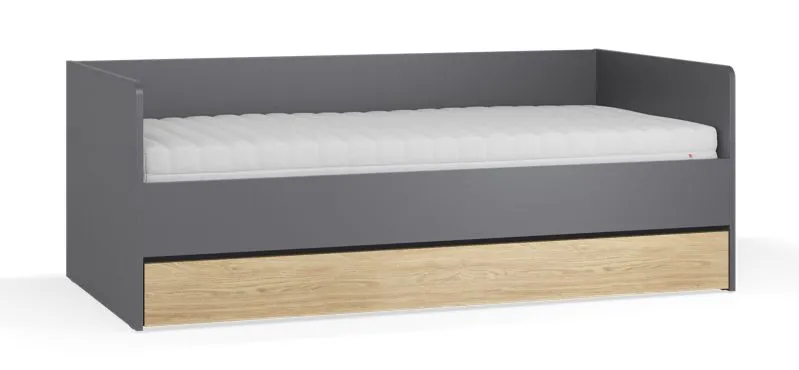 Tagesbett / Gästebett | Farbe: Graphit / Eiche | Bettkasten für Bettwäsche | Liegefläche: 90 x 200 cm | ABS-Kantenschutz | inkl. Hublift Lattenrost