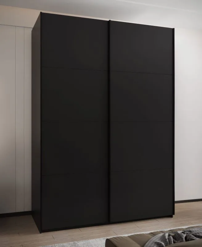 Kleiderschrank / Schiebetürenschrank | ABS-Kanten | 2 Kleiderstangen | 245,5 x 170 x 64 cm | 11 Fächer | 2 Schiebetüren | Soft-Close | Farbe: Schwarz