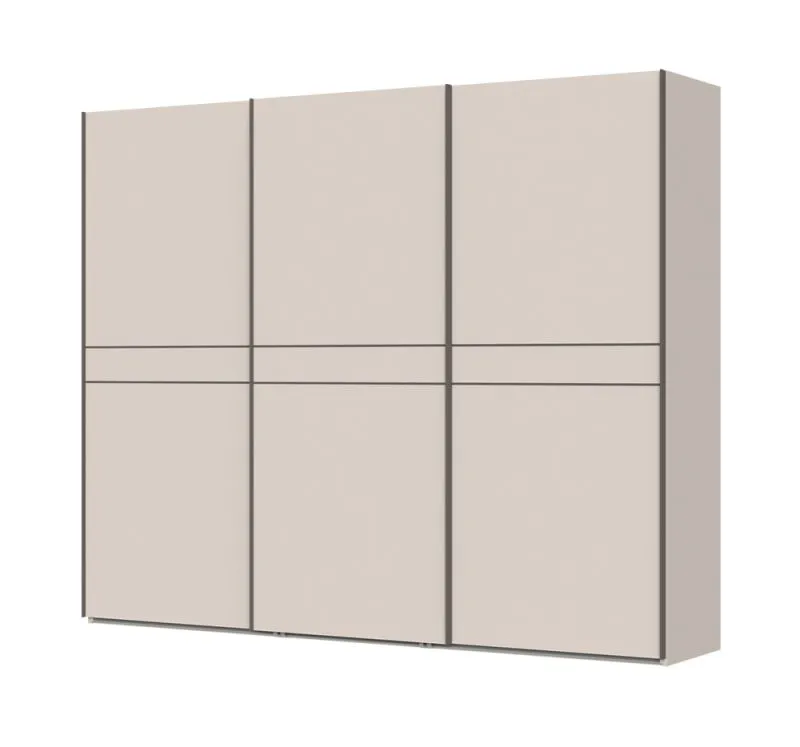 Dreitüriger Schiebetürenschrank Neiafu 92, Farbe: Kaschmir, drei Kleiderstangen, neun Einlegeböden, Maße: 224 x 272 x 61 cm, Soft-Close-Funktion