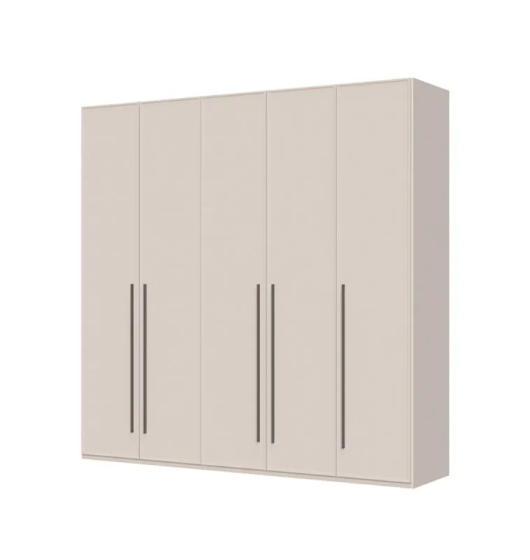 Fünftüriger Kleiderschrank mit genügend Stauraum Neiafu 13, Farbe: Kaschmir, verstellbare Füße, Soft-Close-Funktion, Maße: 224 x 227 x 56 cm