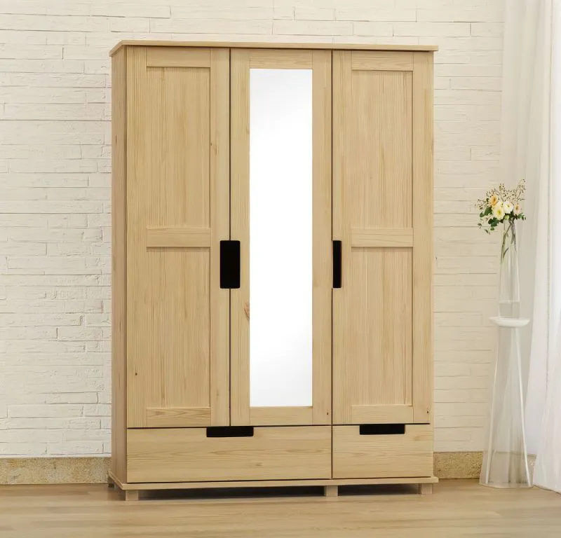 Kleiderschrank / Drehtürenschrank Kiefer massiv Vollholz natur 008 - Abmessung 190 x 150 x 60 cm (H x B x T)