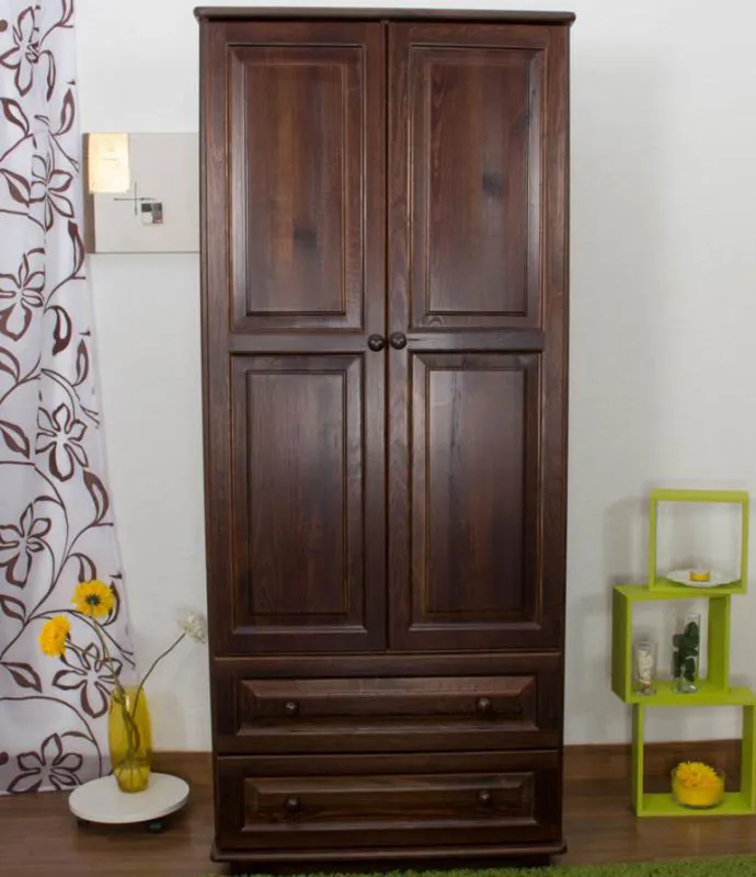 Garderobenschrank Kiefer Massivholz, Nussfarben - Abmessung 190 x 80 x 60 cm (H x B x T) Abbildung