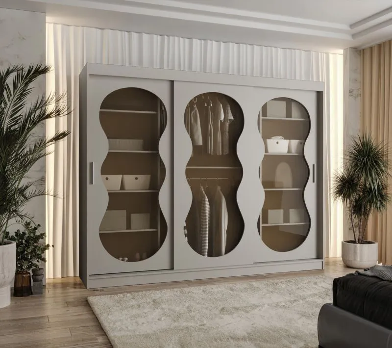 Schiebetürenschrank / Kleiderschrank Ortler 16, Farbe: Kaschmir, 2,5 Meter breit, zwei Kleiderstangen, zwei Schiebetüren mit Rauchglas, 10 Fächer