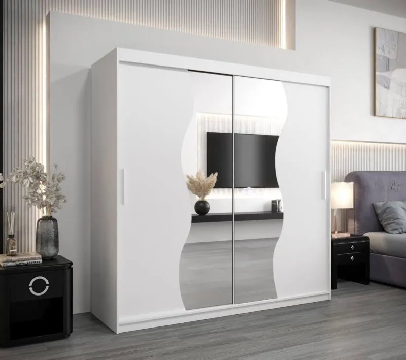 200 cm breiter Kleiderschrank mit 10 Fächern und 2 Türen | Farbe: Weiß Abbildung
