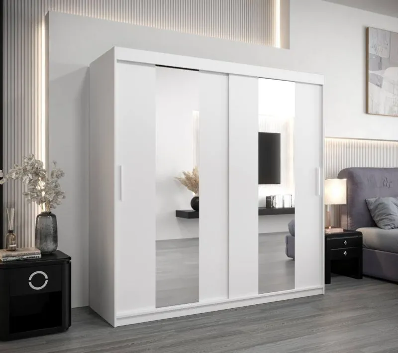 200 cm breiter Kleiderschrank mit 2 Türen | 10 Fächer | Farbe: Weiß Abbildung