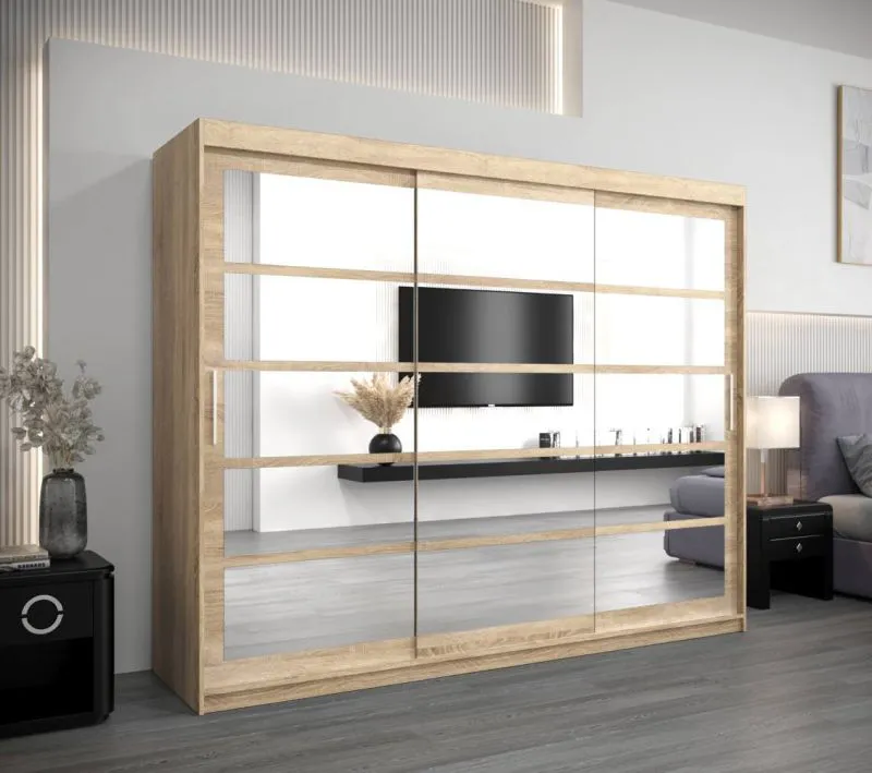 250 cm breiter Kleiderschrank mit 10 Fächern und 3 Türen | Farbe: Sonoma Eiche Abbildung