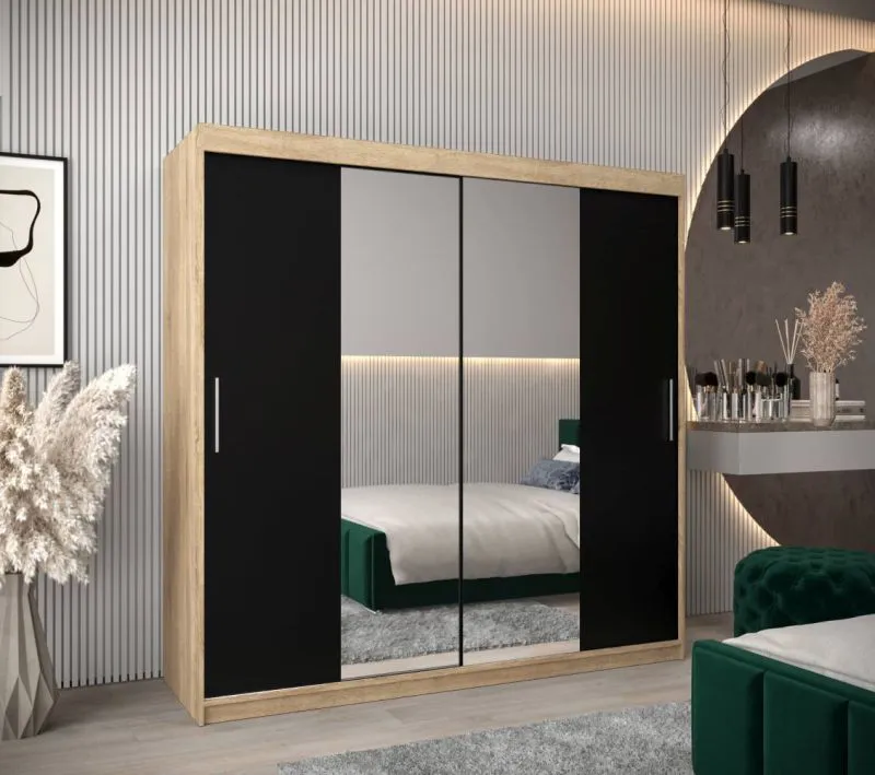 200 cm breiter Kleiderschrank mit 10 Fächern und 2 Türen | Farbe: Sonoma Eiche Abbildung