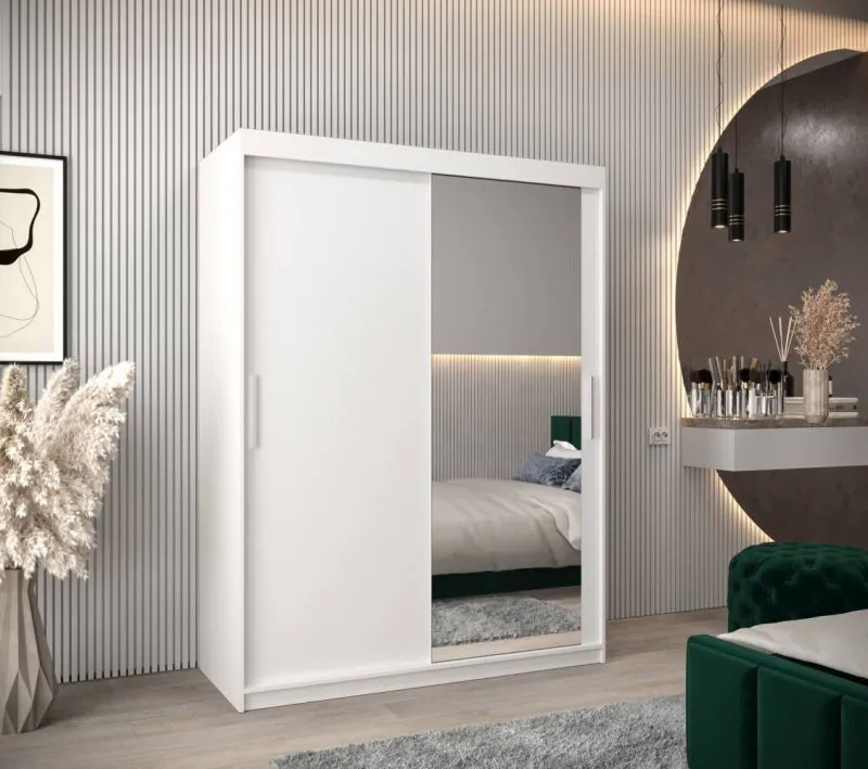 150 cm breiter Kleiderschrank mit 5 Fächern und 2 Türen | Farbe: Weiß Abbildung