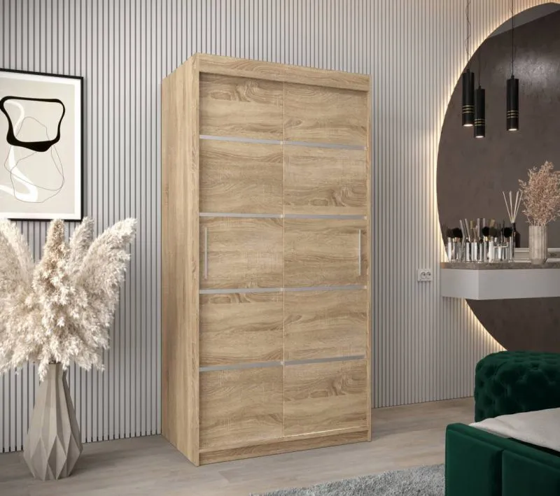 100 cm breiter Kleiderschrank mit 5 Fächern und 2 Türen | Farbe: Sonoma Eiche Abbildung