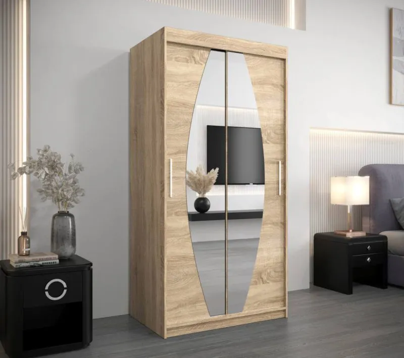 100 cm breiter Kleiderschrank mit 5 Fächern und 2 Türen | Farbe: Sonoma Eiche Abbildung