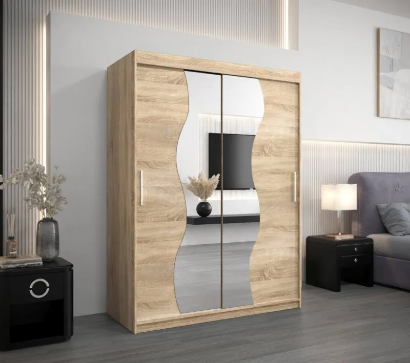 150 cm breiter Kleiderschrank mit 5 Fächern und 2 Türen | Farbe: Sonoma Eiche Abbildung