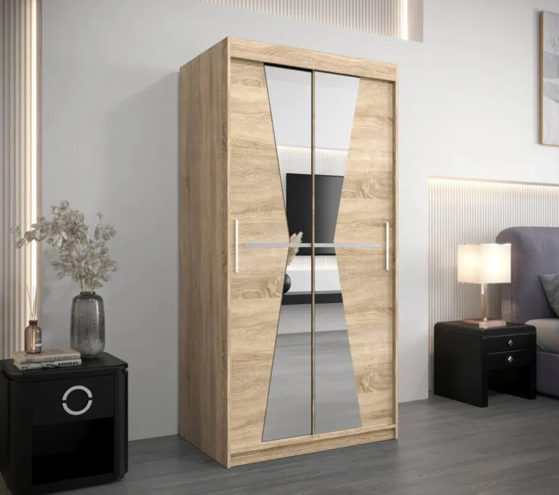 100 cm breiter Kleiderschrank mit 5 Fächern und 2 Türen | Farbe: Sonoma Eiche Abbildung