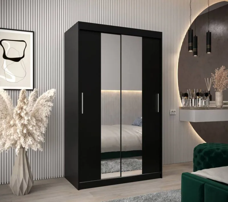 100 cm breiter Kleiderschrank mit 5 Fächern und 2 Türen | Farbe: Schwarz Abbildung