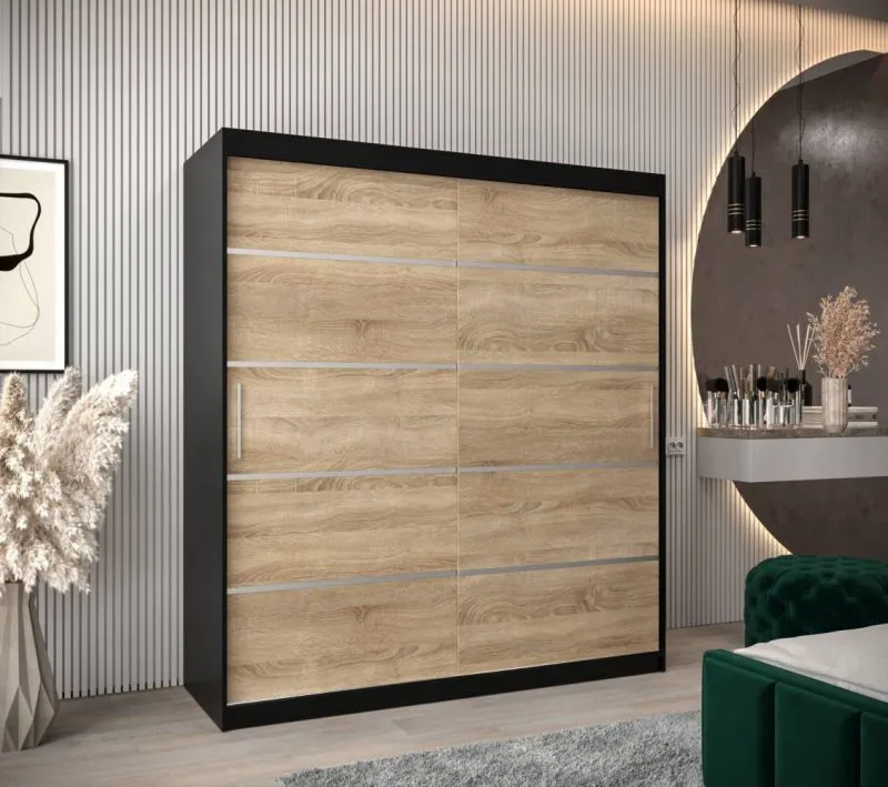 180 cm breiter Kleiderschrank mit 10 Fächern und 2 Türen | Farbe: Schwarz Abbildung