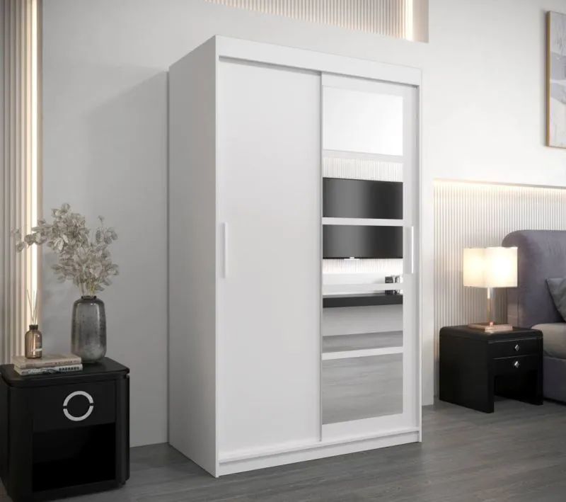 120 cm breiter Kleiderschrank mit 5 Fächern und 2 Türen | Farbe: Weiß Abbildung