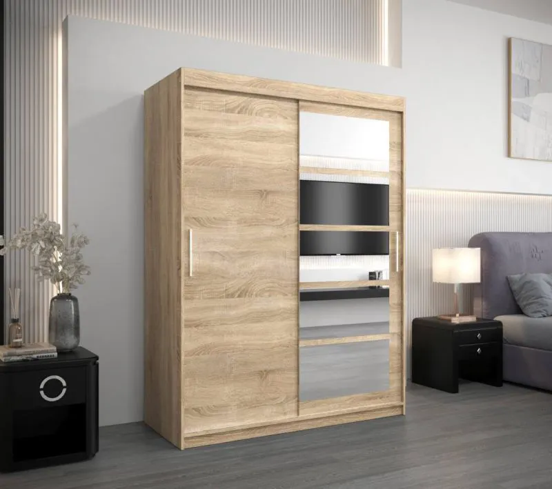 150 cm breiter Kleiderschrank mit 5 Fächern und 2 Türen | Farbe: Sonoma Eiche Abbildung
