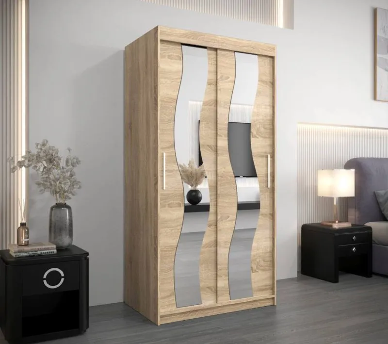 100 cm breiter Kleiderschrank mit 5 Fächern und 2 Türen | Farbe: Sonoma Eiche Abbildung