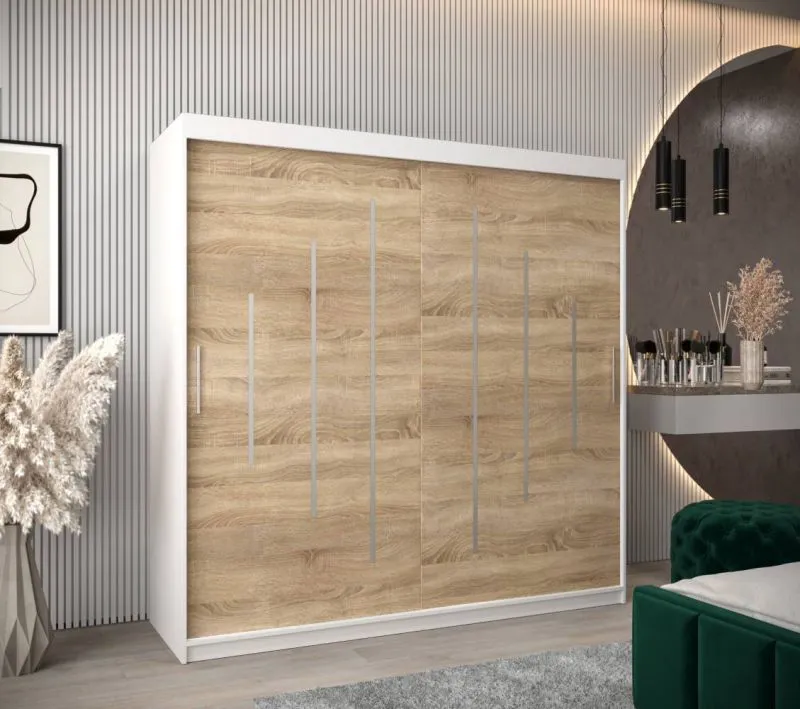 2 Meter breiter Kleiderschrank mit 2 Türen | Farbe: Sonoma Eiche / Weiß Abbildung