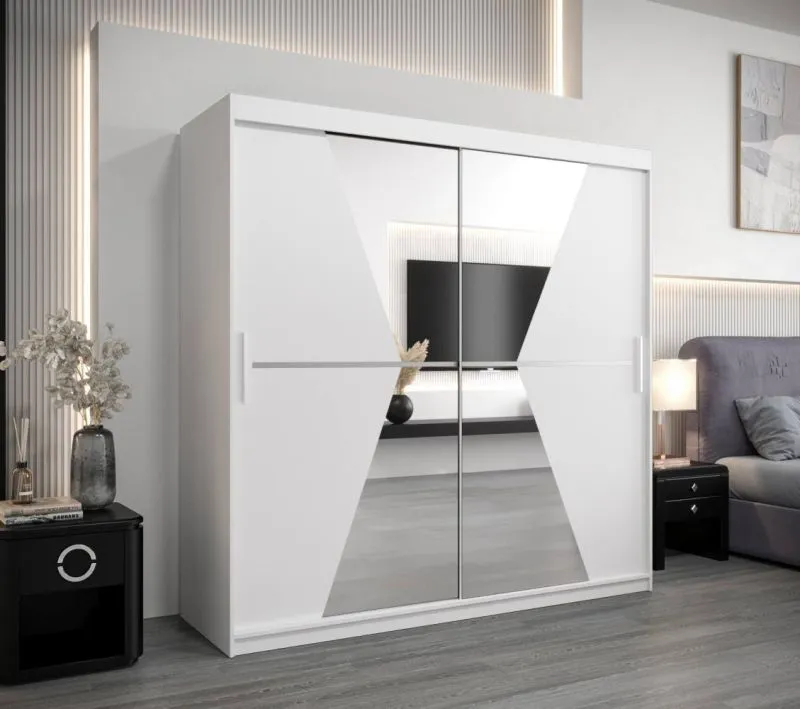 2 Meter breiter Kleiderschrank mit 2 Türen | Farbe: Weiß Abbildung