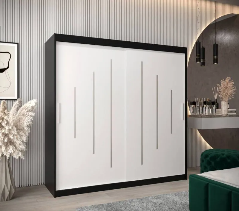 2 Meter breiter Kleiderschrank mit 2 Türen | Farbe: Weiß / Schwarz Abbildung
