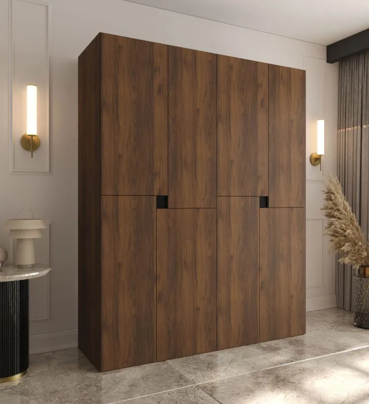 Kleiderschrank | Farbe: Walnuss Warmia | 8 Drehtüren | 6 Fächer | Soft-Close Funktion | 2 Kleiderstangen | hochwertig Verarbeitet  | 160 x 52 x 203 cm | für Schlafzimmer