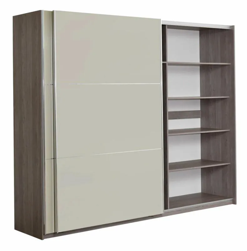 Kleiderschrank | 2 Schiebetüren | 3 Schubladen | 10 Fächer | mit 2 Kleiderstangen | 269 cm breit | Farbe: Eiche Abbildung