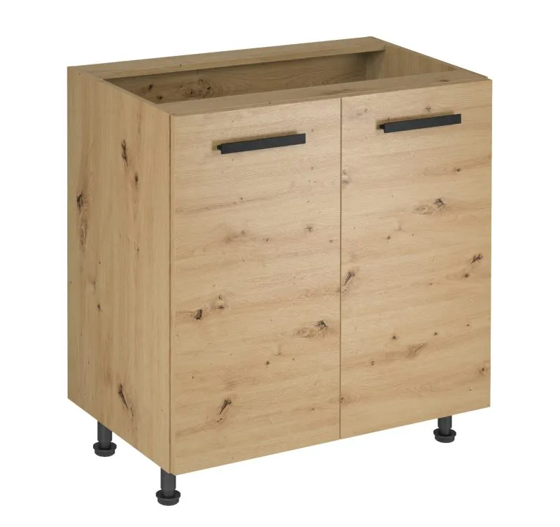 Küchenunterschrank | 2 Drehtüren | Farbe: Eiche Artisan | 80 x 47 x 82 cm | 2 Fächer | klassischer Griff oder Push-to-open Funktion | verstellbare Beine