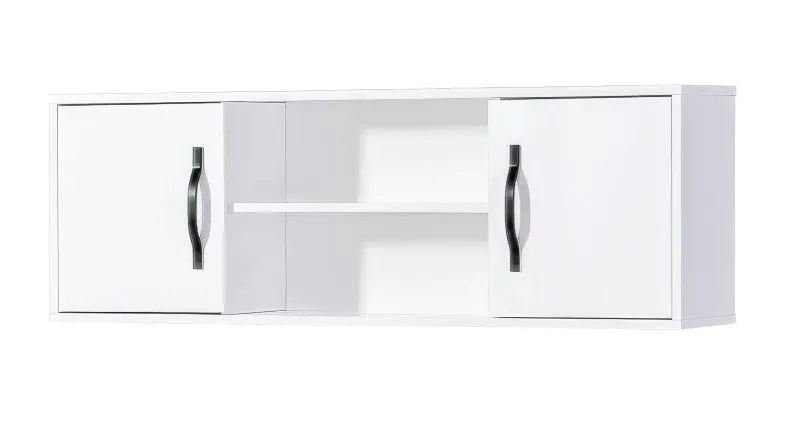 Hängeschrank mit 4 Fächern | Metallgriffe | 120 x 25 x 40 cm | Farbe: Weiß / Schwarz | 2 Türen | 1 Holzeinlegeboden | Nalut 06