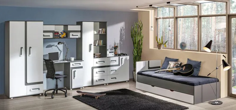 Jugendschrank / Kleiderschrank, Farbe: Anthrazit / Weiß - 192 x 85 x 50 cm (H x B x T) Abbildung