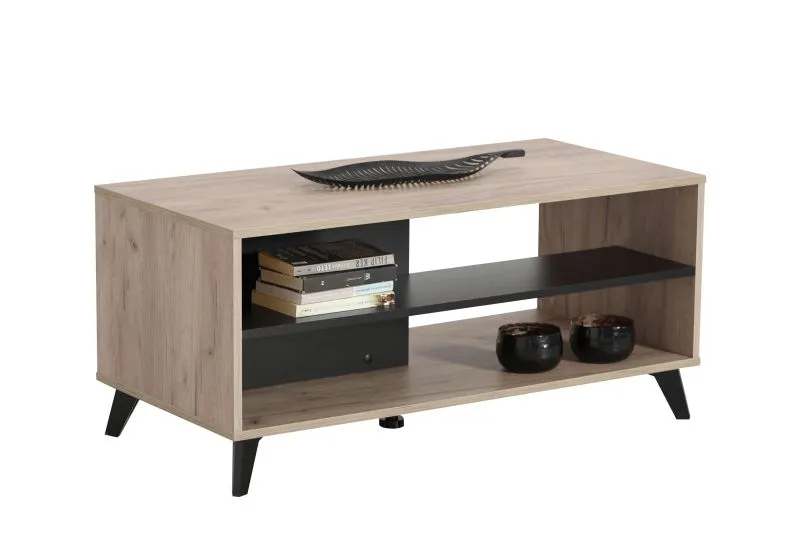Couchtisch mit einer Ablagefläche Vracar 02, Farbe: Eiche Grau / Schwarz, ABS, Maße: 47 x 102 x 50 cm, modernes und einfaches Design
