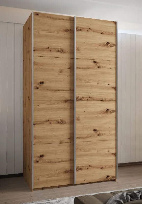 Kleiderschrank / Schiebetürenschrank | 245,5 x 140 x 64 cm | 2 Kleiderstangen | 2 Schiebetüren | 6 Fächer | Soft-Close-Funktion | Farbe: Eiche Artisan