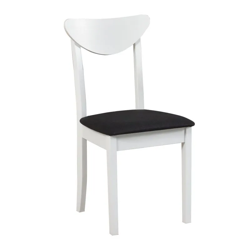 Weißer Esszimmersessel Gulbene mit schwarz gepolsterter Sitzfläche, Polster aus T-25 Schaum, Sitzhöhe von 47 cm, Korpus aus Buchenmassivholz, robust