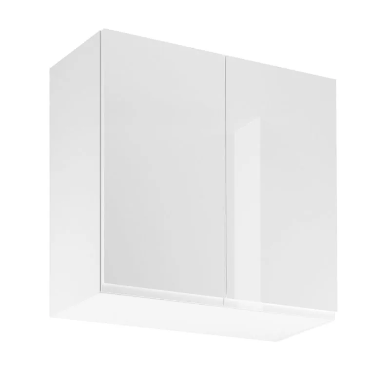 Küchenhängeschrank | 2 Drehtüren | Farbe: Weiß | 2 Fächer | Soft-Close Funktion | 80 x 32 x 72 cm | hochglanzlackiert | griffloses System