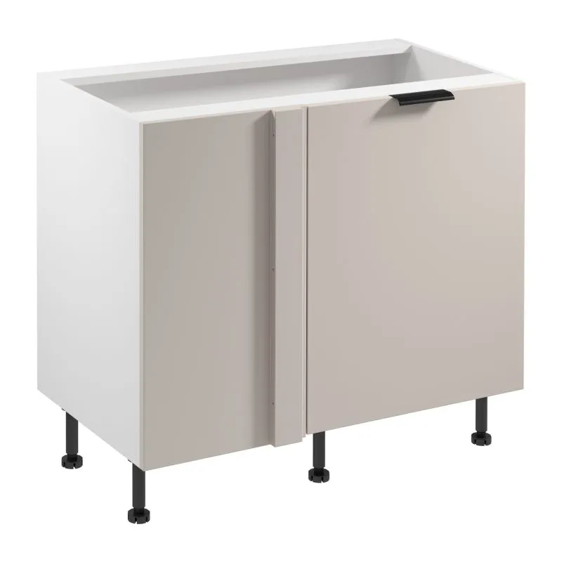 Küchenunterschrank / Eckunterschrank | 1 Drehtür | Farbe: Weiß / Beige | Push-to-open Funktion | Soft-Close Funktion | 2 Fächer | 100 x 56 x 87 cm | Türanschlag: Links