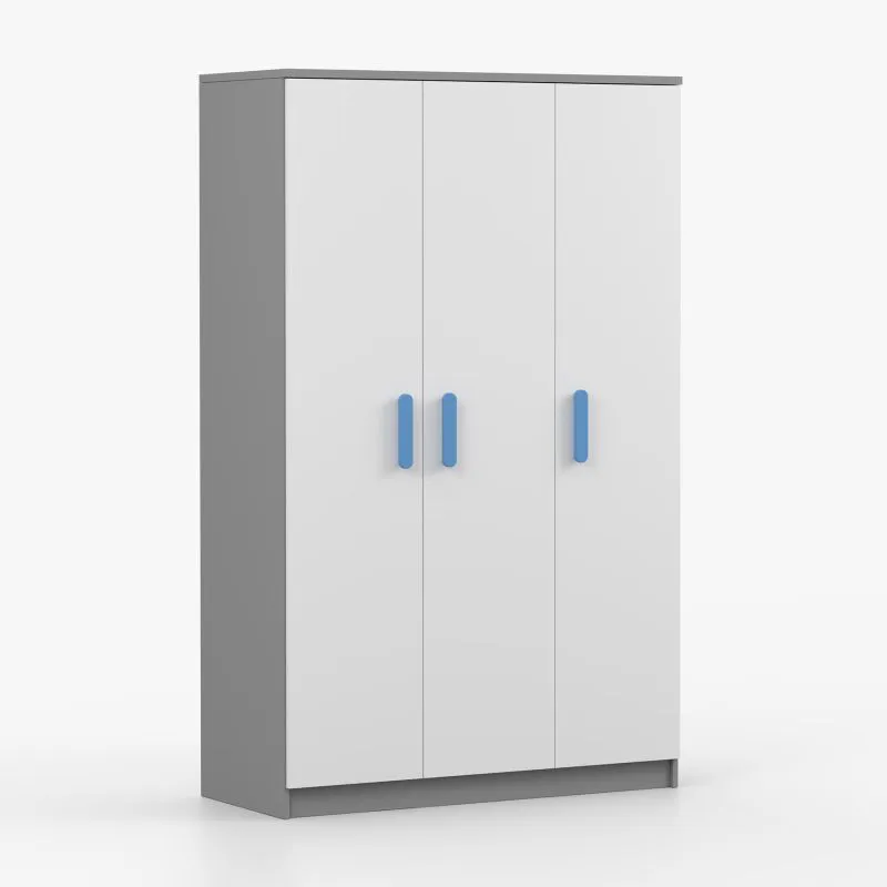 Kleiderschrank / Drehtürenschrank | 9 Fächer | Kleiderstange | Weiß / Sonoma Eiche | Smolikas 110 | 192 x 120 x 50 cm | 3 Türen | Holzgriffe